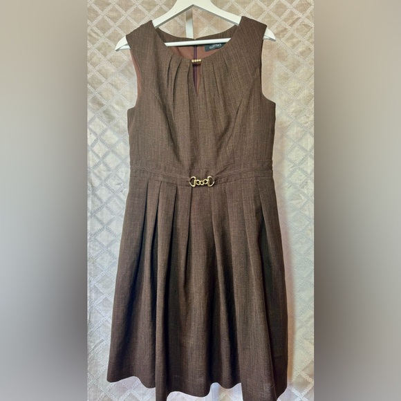 Ellen Tracy Vintage Looking Chocolate Brown Sleeveless Knee Length Dress, 12 - Picture 1 of 5